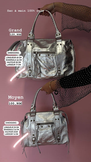 Sac en cuir Gossip (argenté) GRAND 🇮🇹