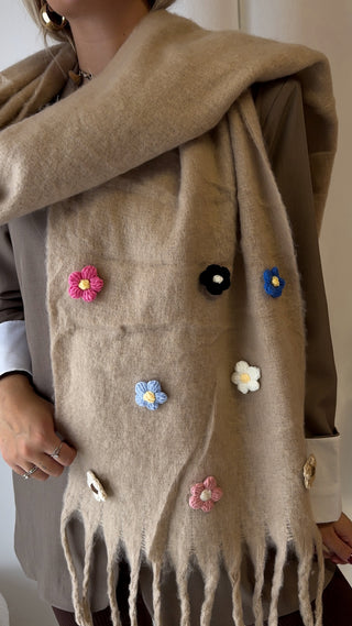 Écharpe fleurs (beige)
