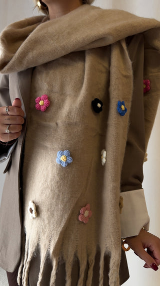 Écharpe fleurs (beige)
