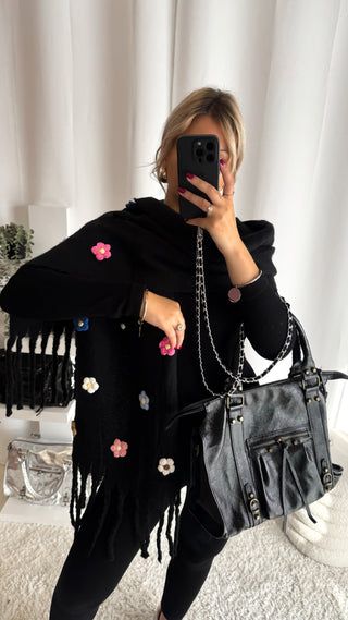 Écharpe fleurs (noire)