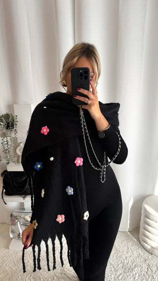 Écharpe fleurs (noire)