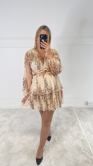 Robe Gossip Girl (beige/doré)