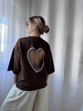 T-shirt COEUR PRÉCIEUX (marron chocolat)