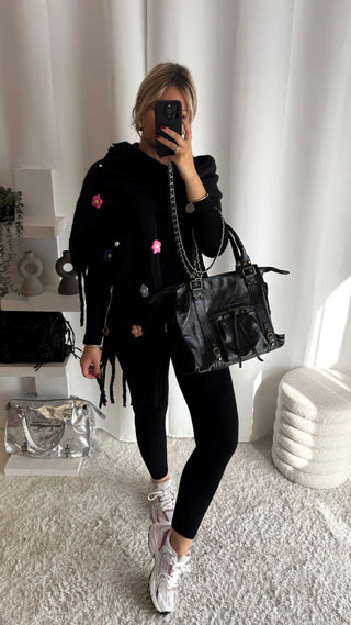 Écharpe fleurs (noire)