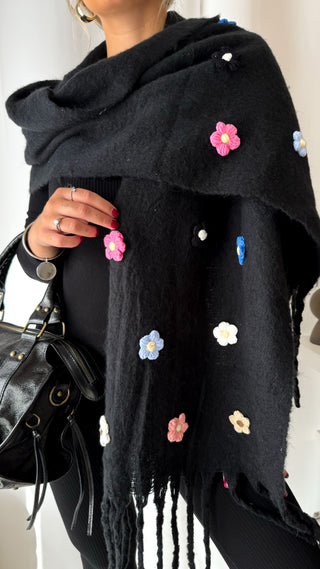 Écharpe fleurs (noire)